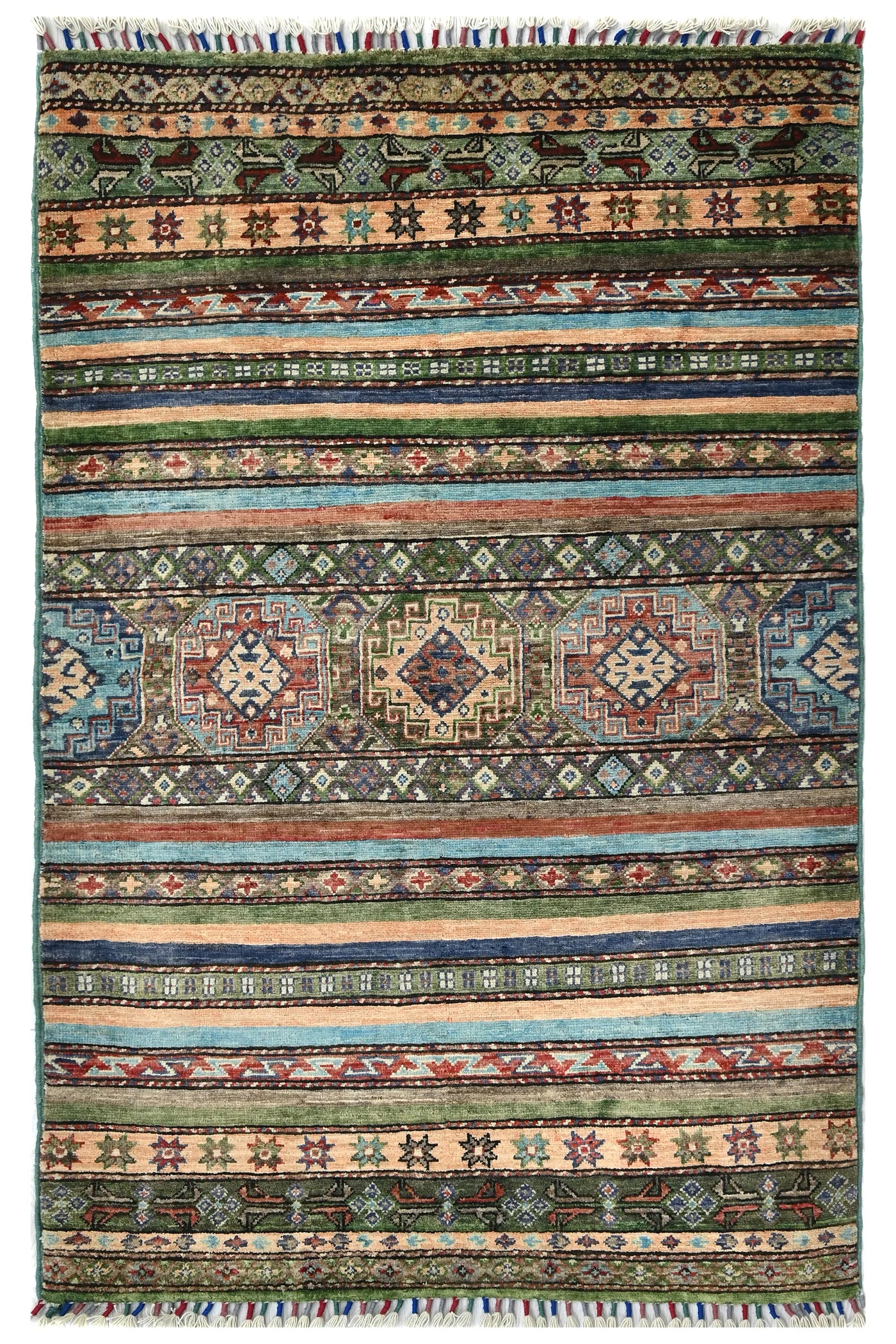 Khorjin Afghan Rug – Ivory Rhythm