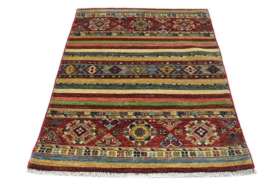 Khorjin Afghan Rug – Crimson Crests