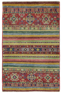 Khorjin Afghan Rug – Scarlet Stripes