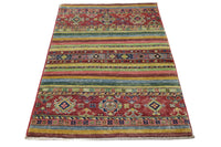 Khorjin Afghan Rug – Scarlet Stripes