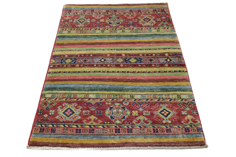 Khorjin Afghan Rug – Scarlet Stripes