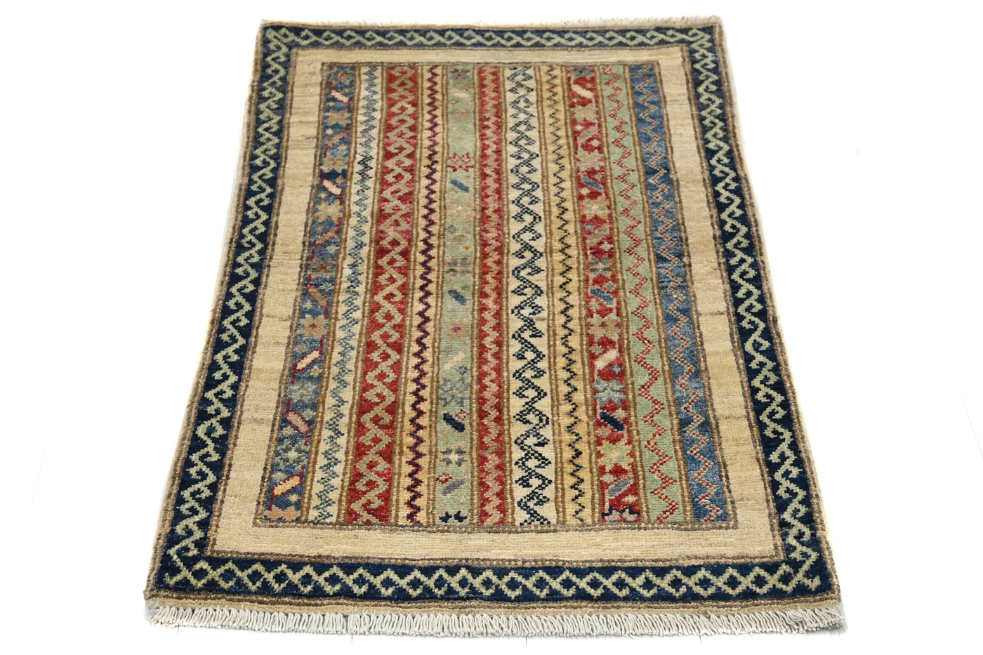 Khorjin Afghan Rug – Linen Rhythm