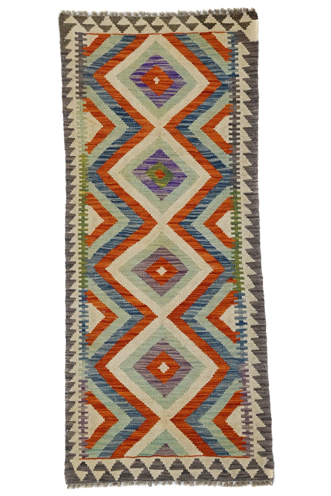 Kilim Afghan Runner Rug – Persimmon Rhythm