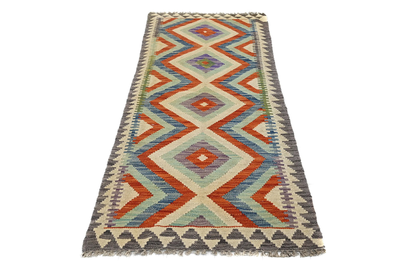 Kilim Afghan Runner Rug – Persimmon Rhythm