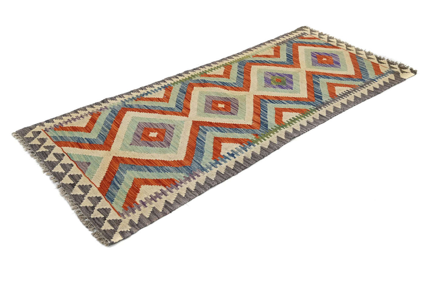 Kilim Afghan Runner Rug – Persimmon Rhythm