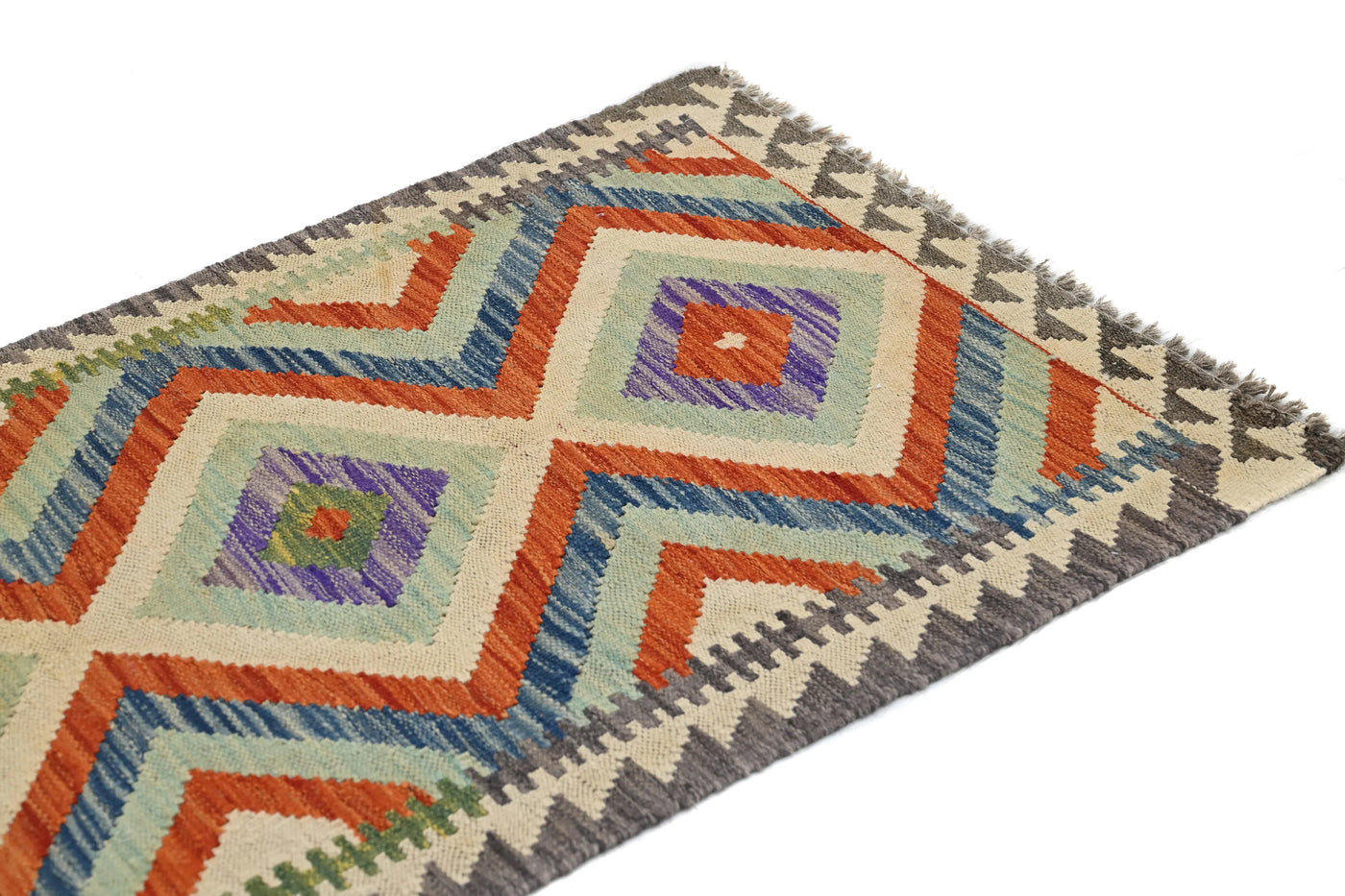 Kilim Afghan Runner Rug – Persimmon Rhythm