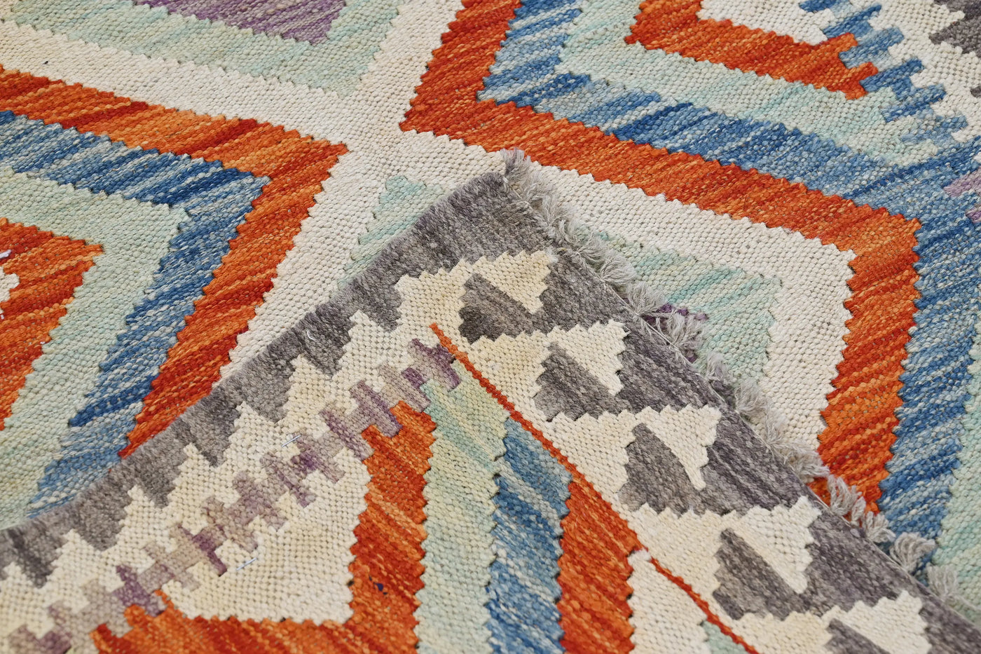 Kilim Afghan Runner Rug – Persimmon Rhythm
