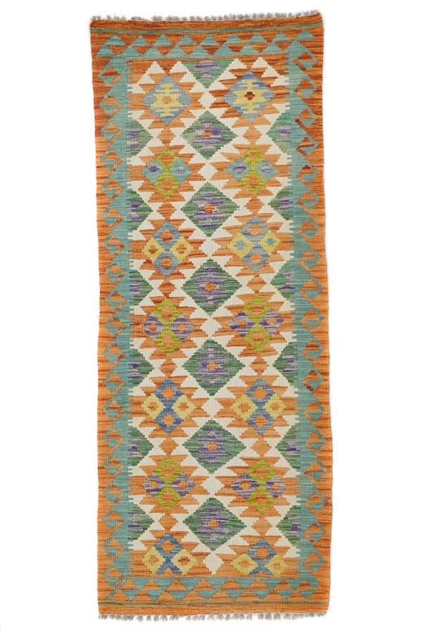 Hand-woven Afghan Kilim Rug, 74 x 193 cm
