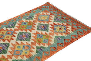 Hand-woven Afghan Kilim Rug, 74 x 193 cm