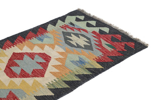 Hand-woven Afghan Kilim Rug, 63 x 190 cm