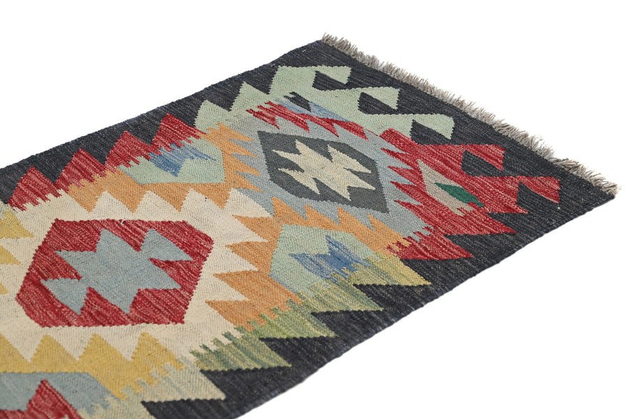 Hand-woven Afghan Kilim Rug, 63 x 190 cm