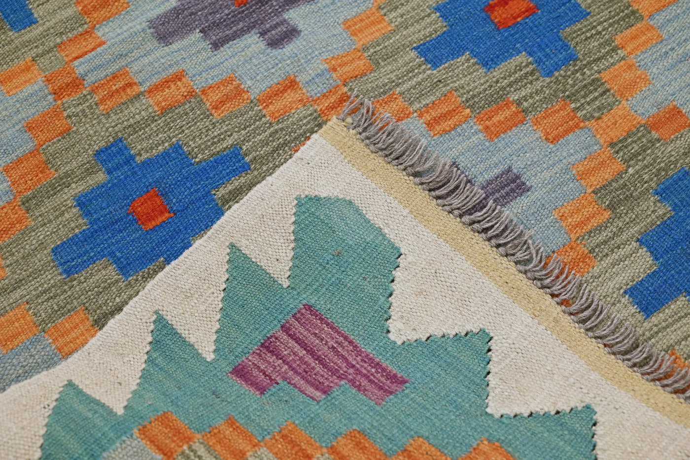 Kilim Afghan Rug – Indigo Crest