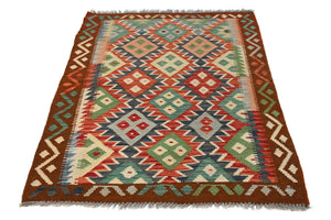 Hand-woven Afghan Kilim Rug, 104 x 138 cm