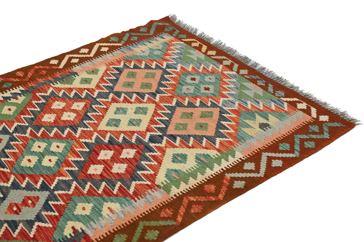 Kilim Afghan Rug – Sapphire Geometry