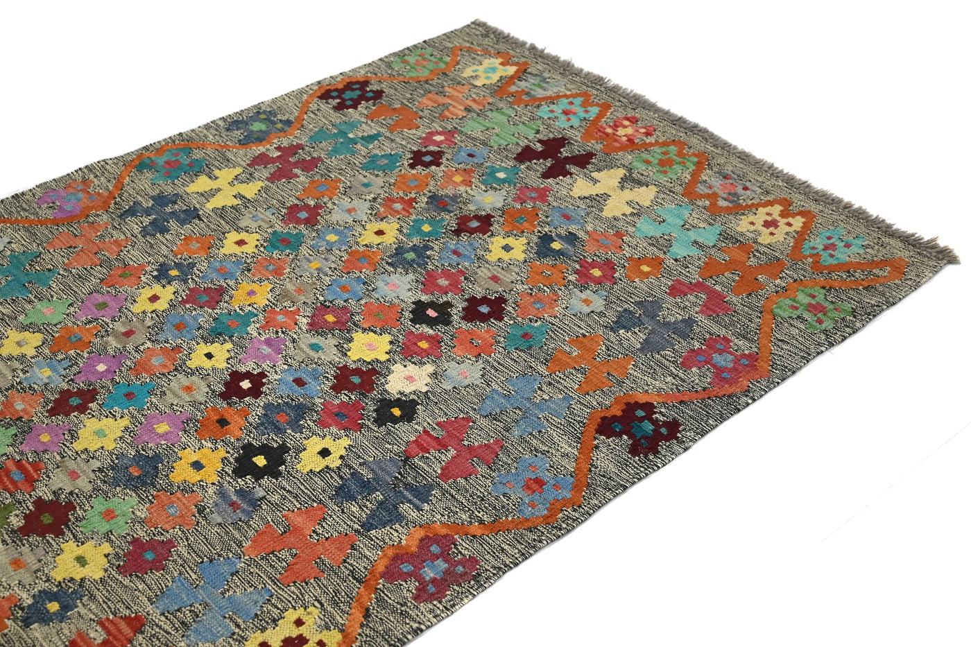 Kilim Afghan Rug – Wheat Triptych