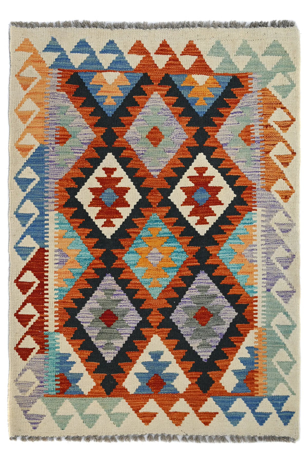 Hand-woven Afghan Kilim Rug, 100 x 143 cm