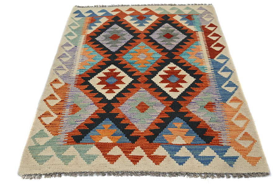 Hand-woven Afghan Kilim Rug, 100 x 143 cm