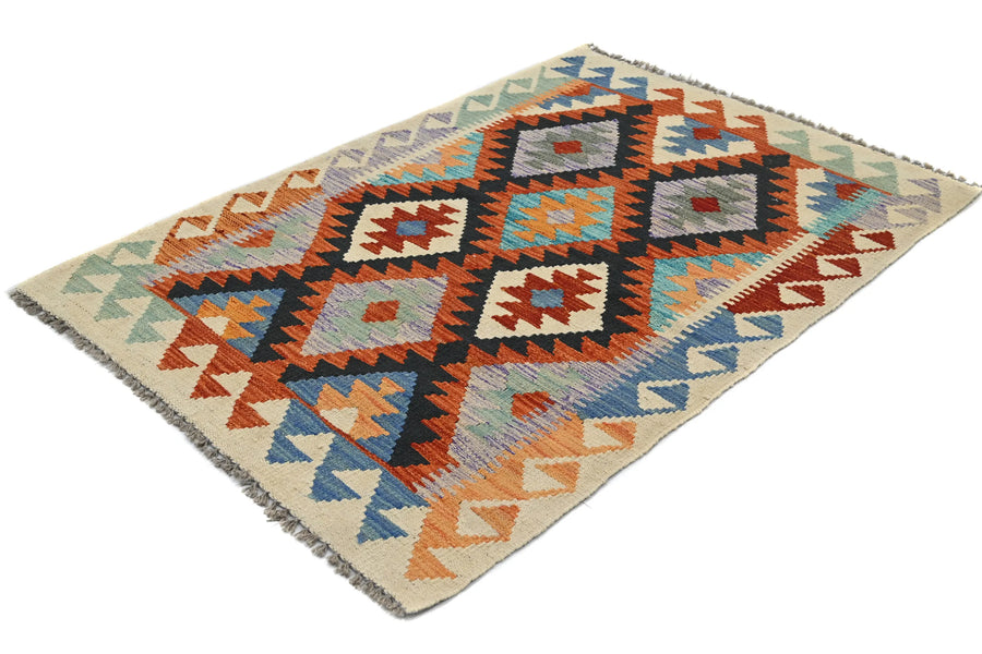 Hand-woven Afghan Kilim Rug, 100 x 143 cm