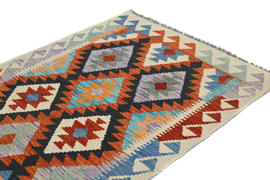 Hand-woven Afghan Kilim Rug, 100 x 143 cm