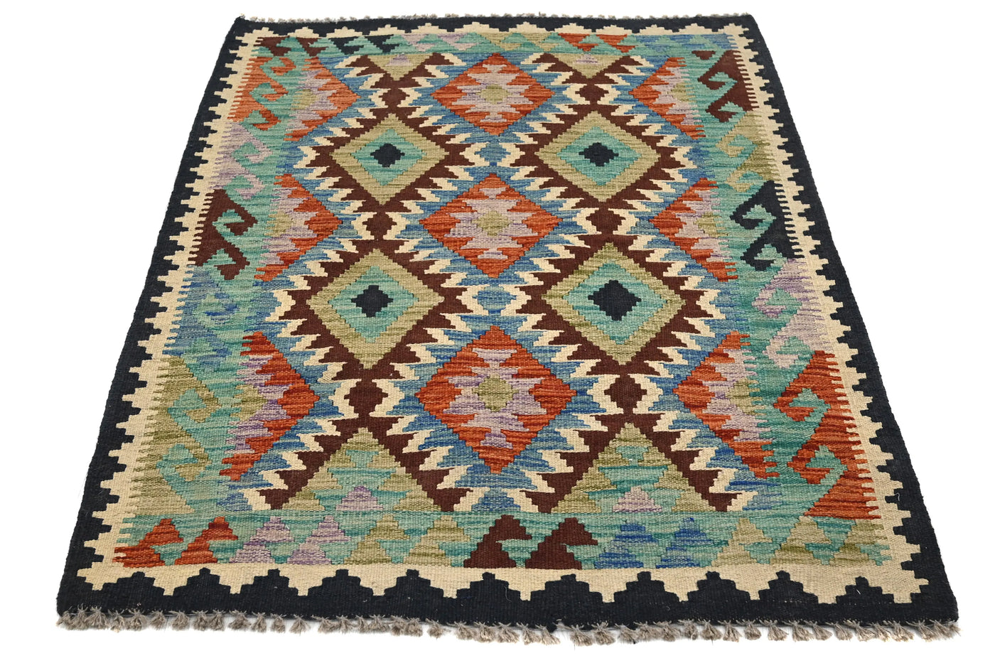 Kilim Afghan Rug – Lagoon Lattice
