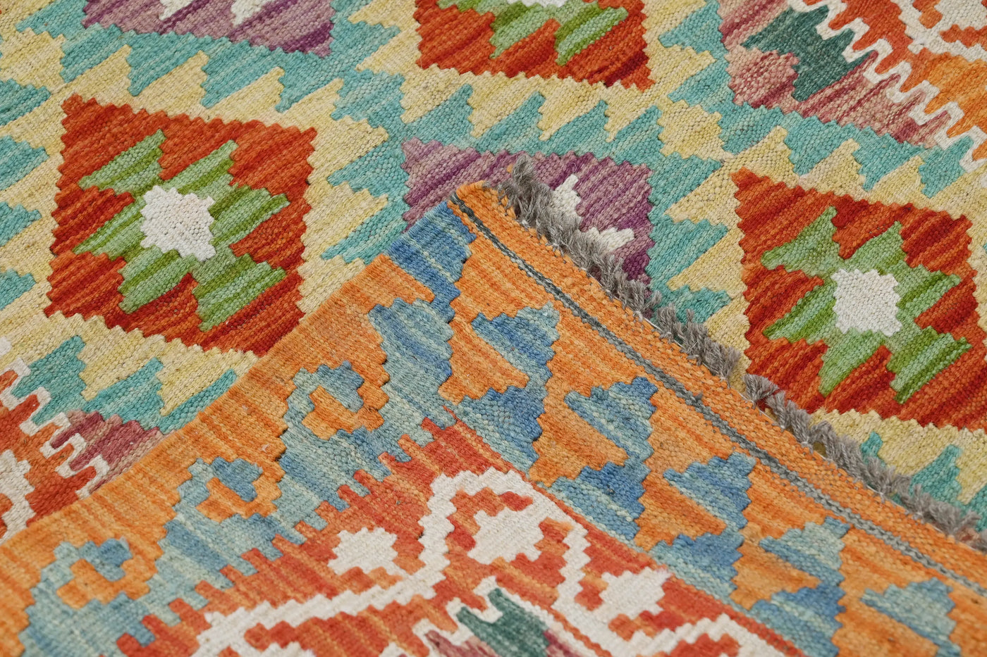 Kilim Afghan Rug – Coral Labyrinth