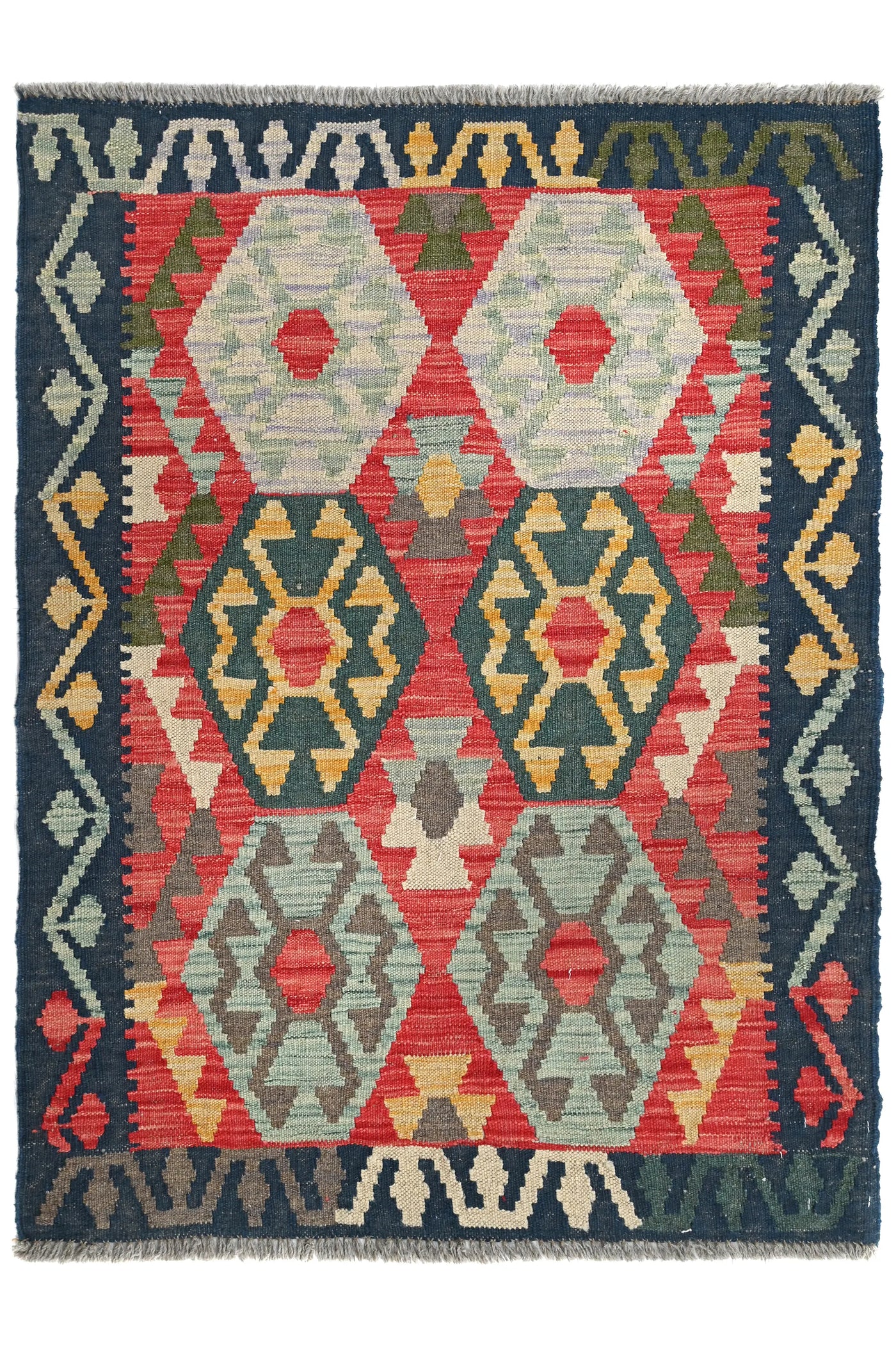 Kilim Afghan Rug – Navy Medallion
