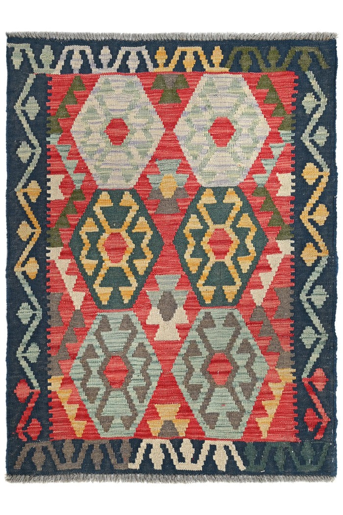 Kilim Afghan Rug – Navy Medallion