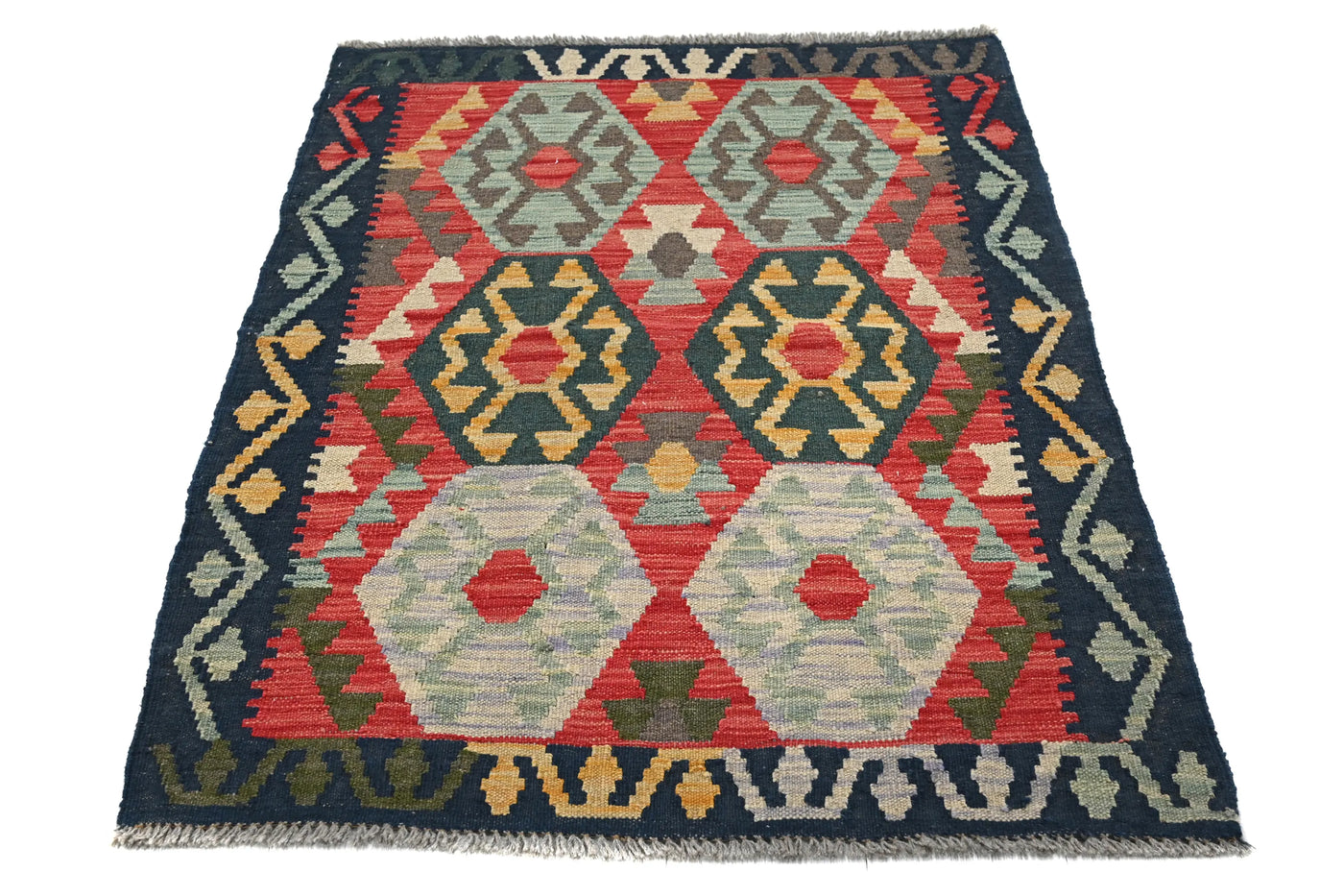 Kilim Afghan Rug – Navy Medallion
