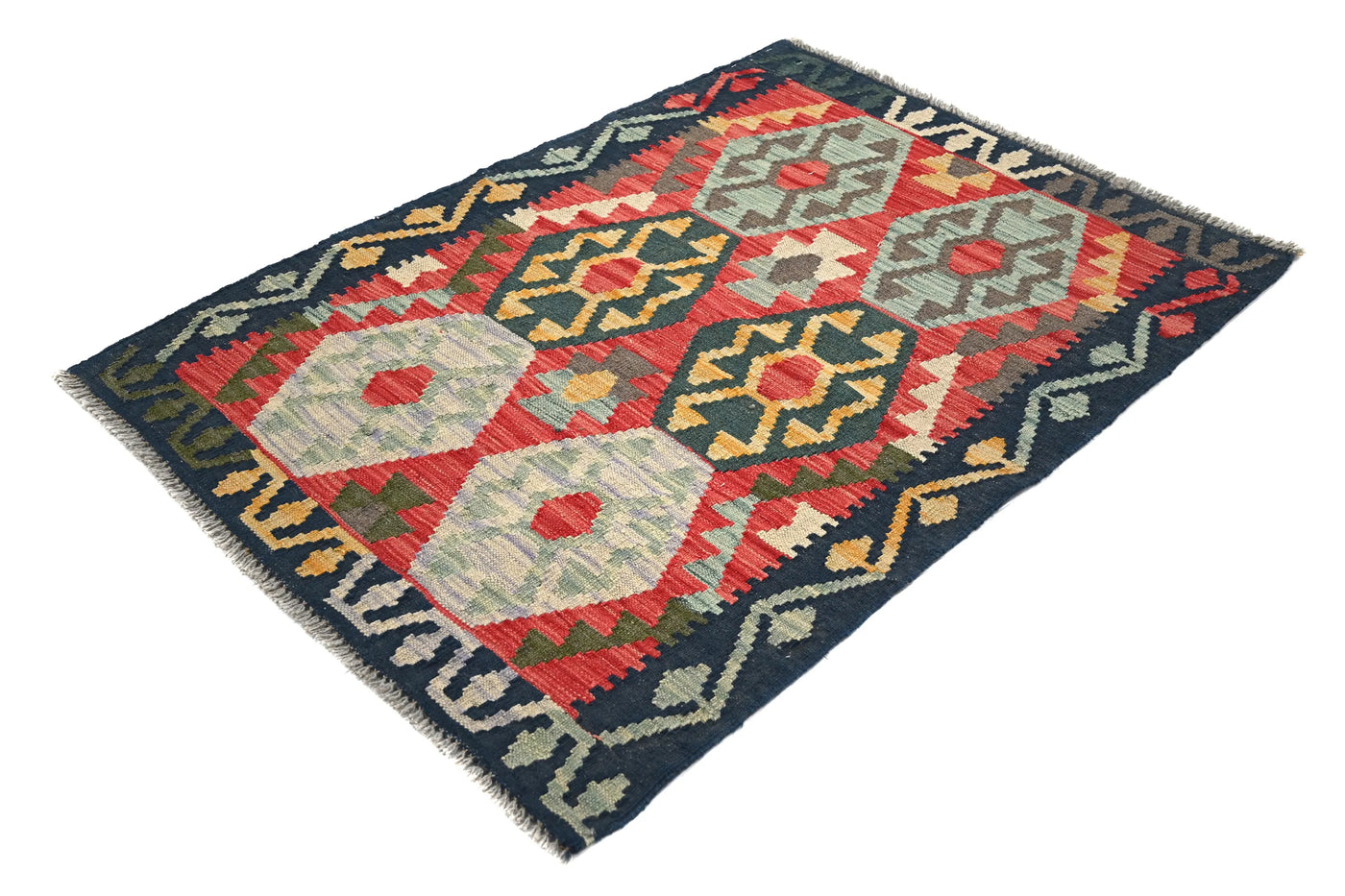 Kilim Afghan Rug – Navy Medallion