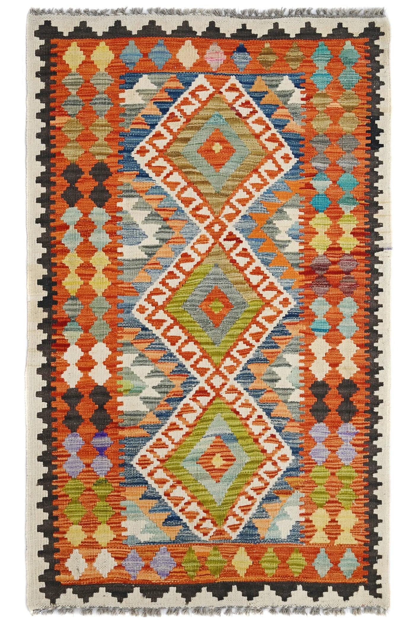 Kilim Afghan Rug – Oatmeal Emblem