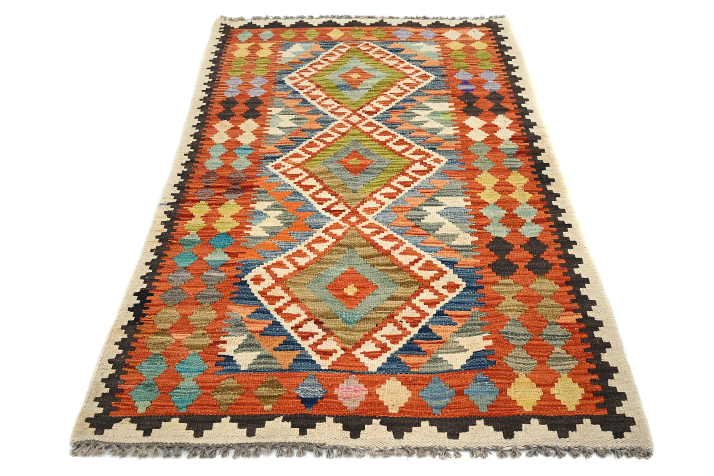 Kilim Afghan Rug – Oatmeal Emblem
