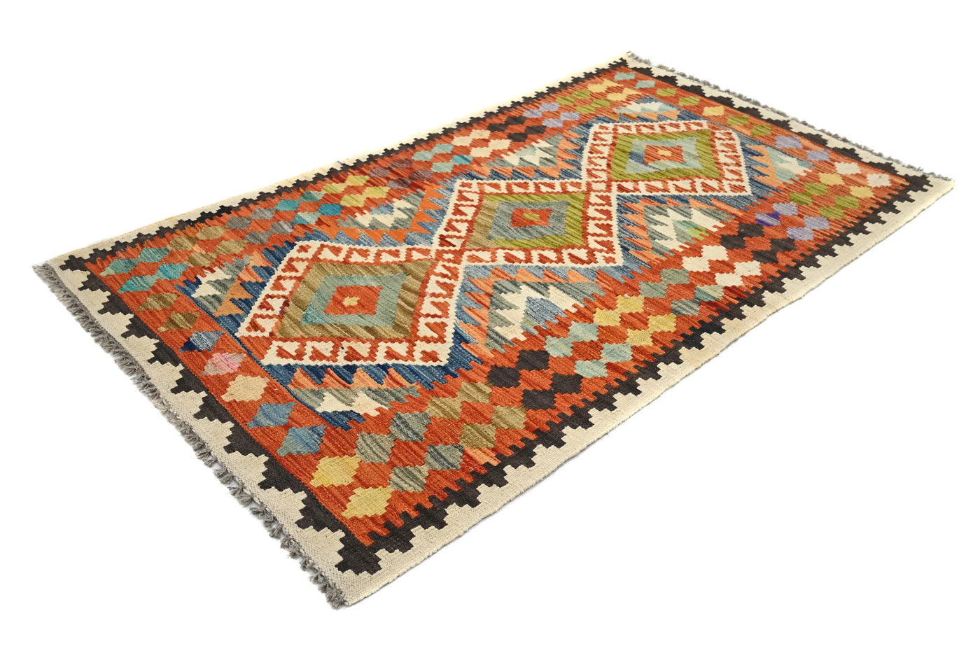 Kilim Afghan Rug – Oatmeal Emblem