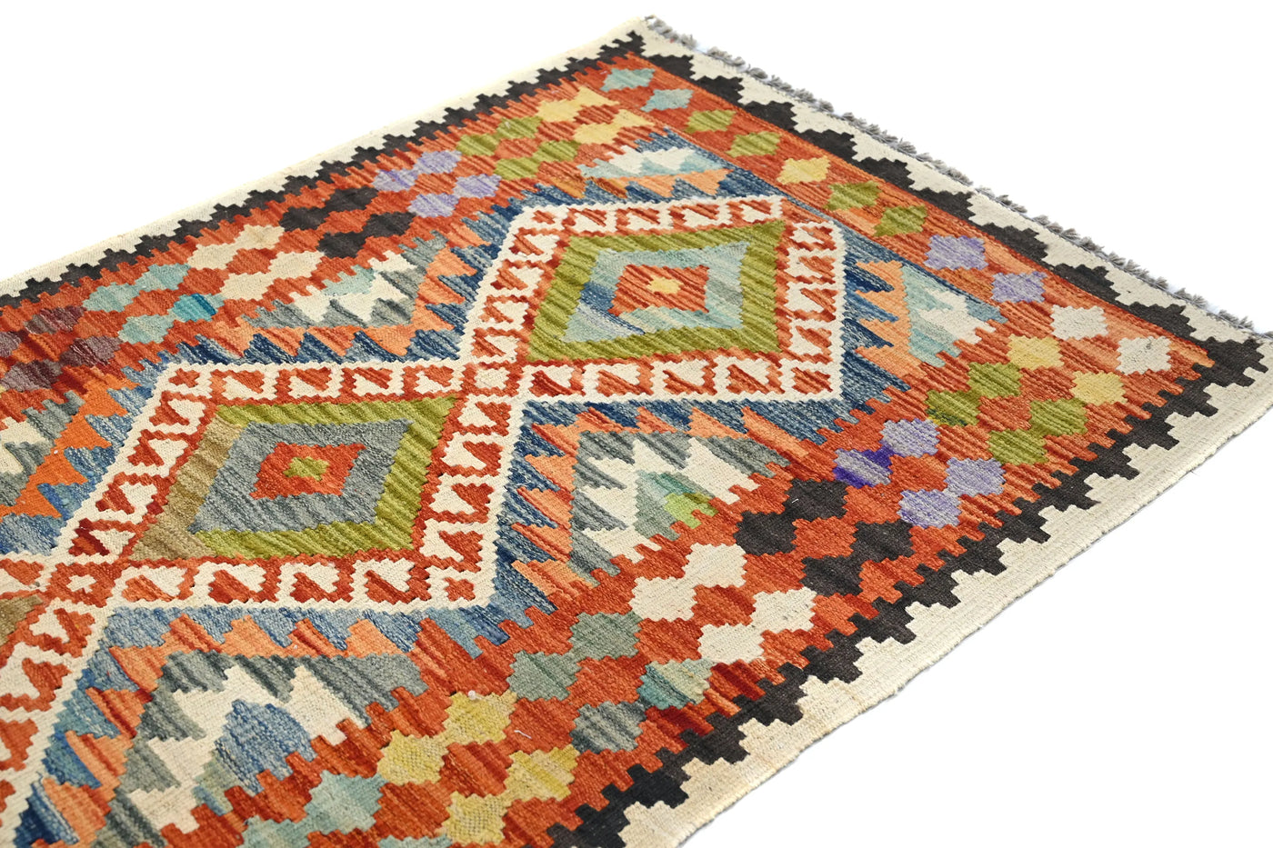 Kilim Afghan Rug – Oatmeal Emblem