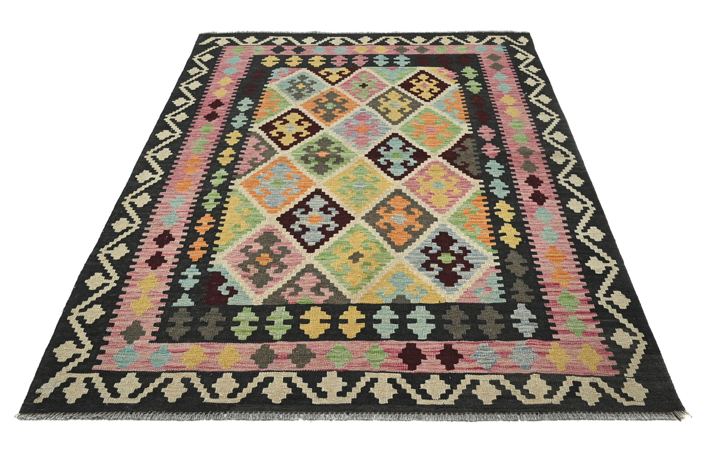 Kilim Afghan Rug – Dove Medallion