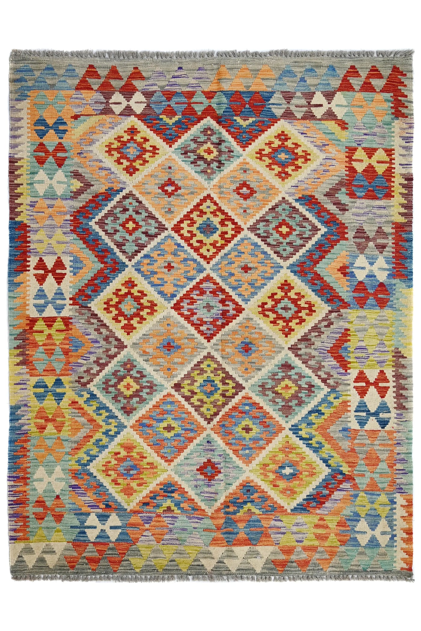 Kilim Afghan Rug – Cerulean Trellis