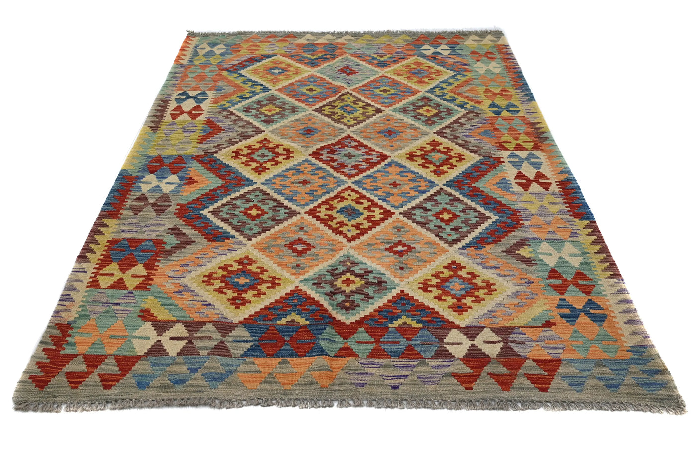 Kilim Afghan Rug – Cerulean Trellis