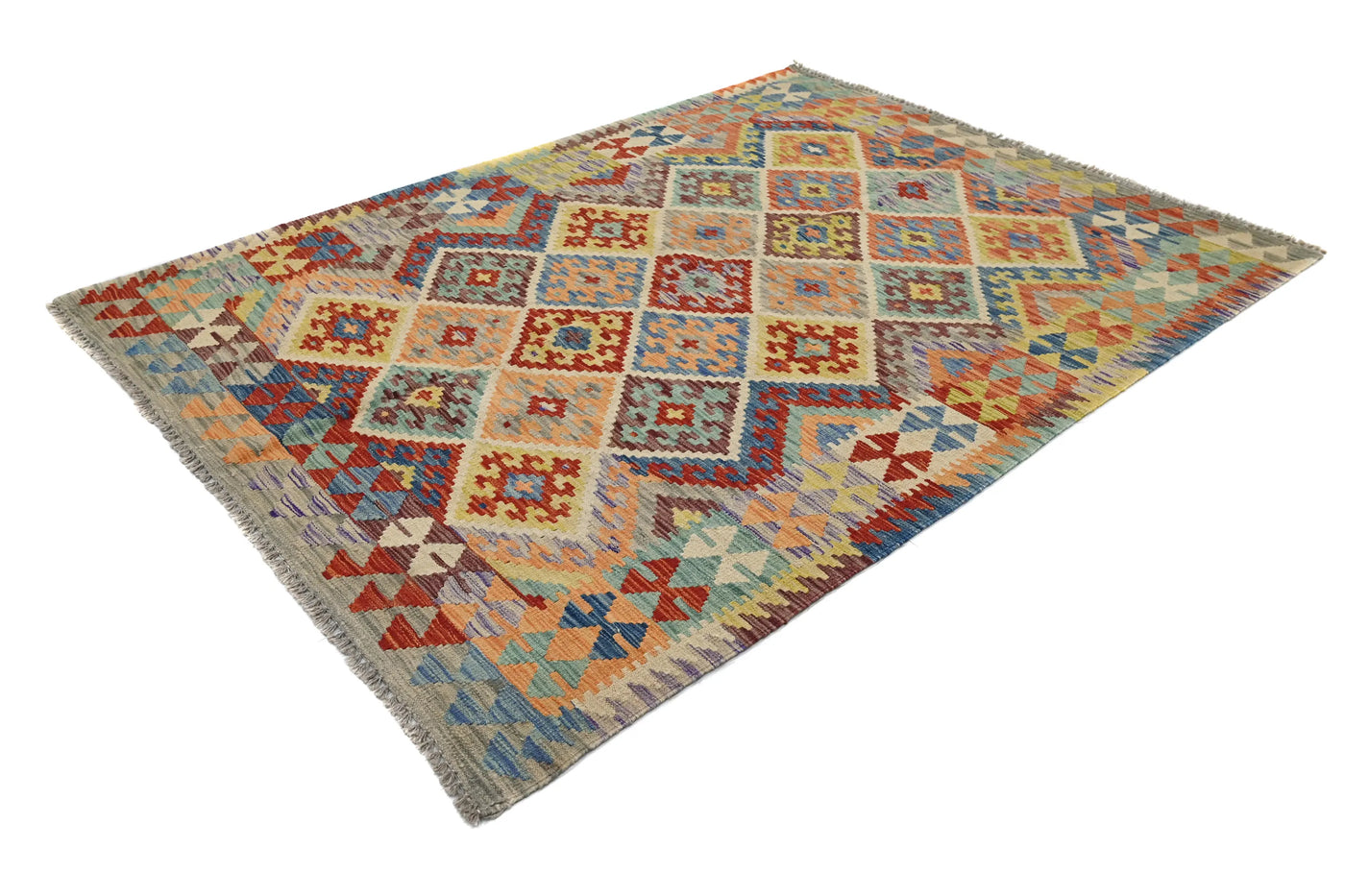 Kilim Afghan Rug – Cerulean Trellis