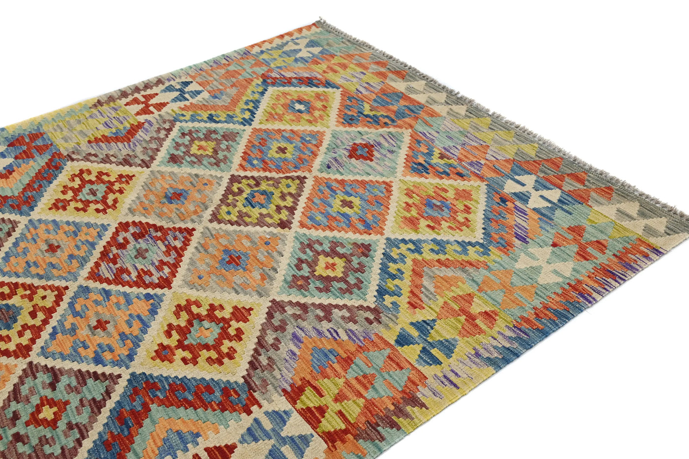 Kilim Afghan Rug – Cerulean Trellis