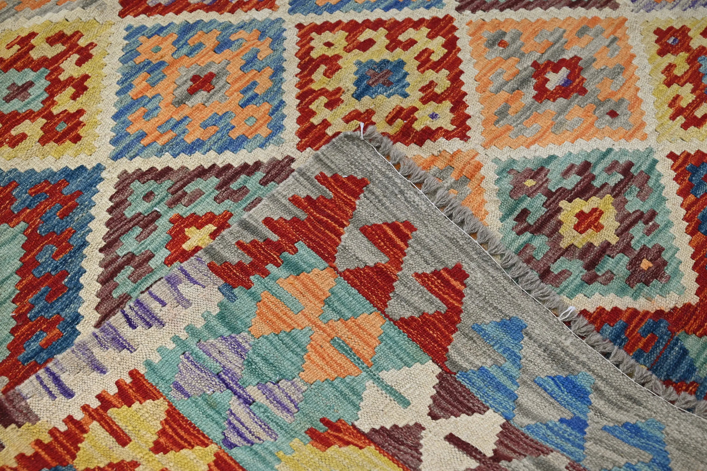 Kilim Afghan Rug – Cerulean Trellis