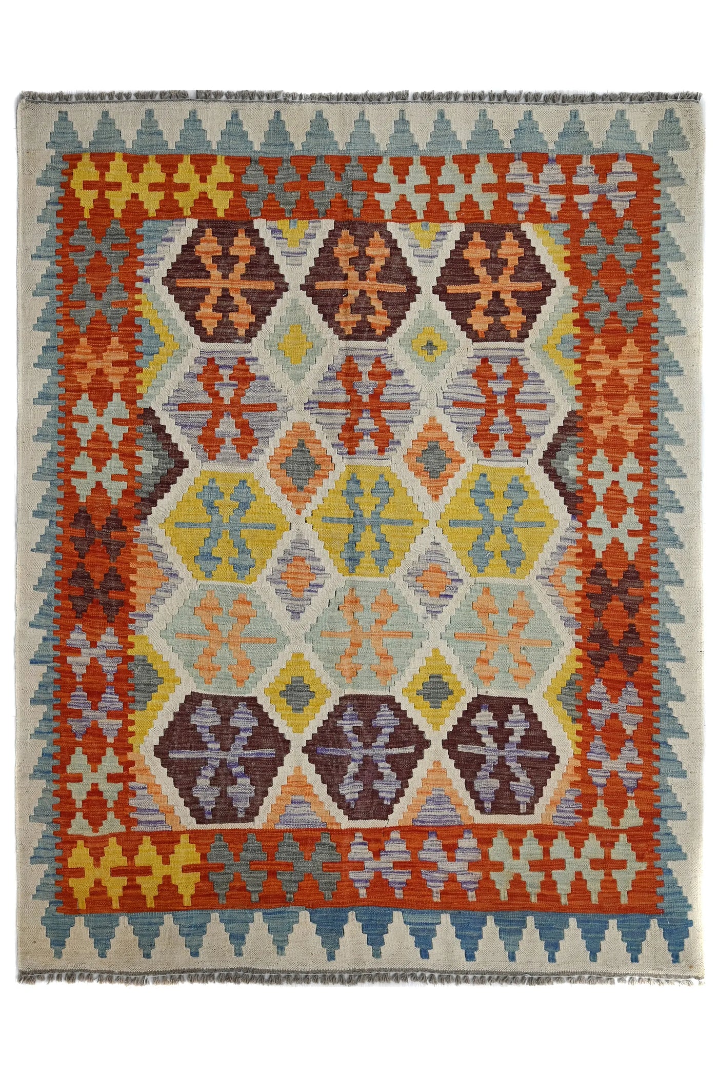 Kilim Afghan Rug – Cobalt Emblem