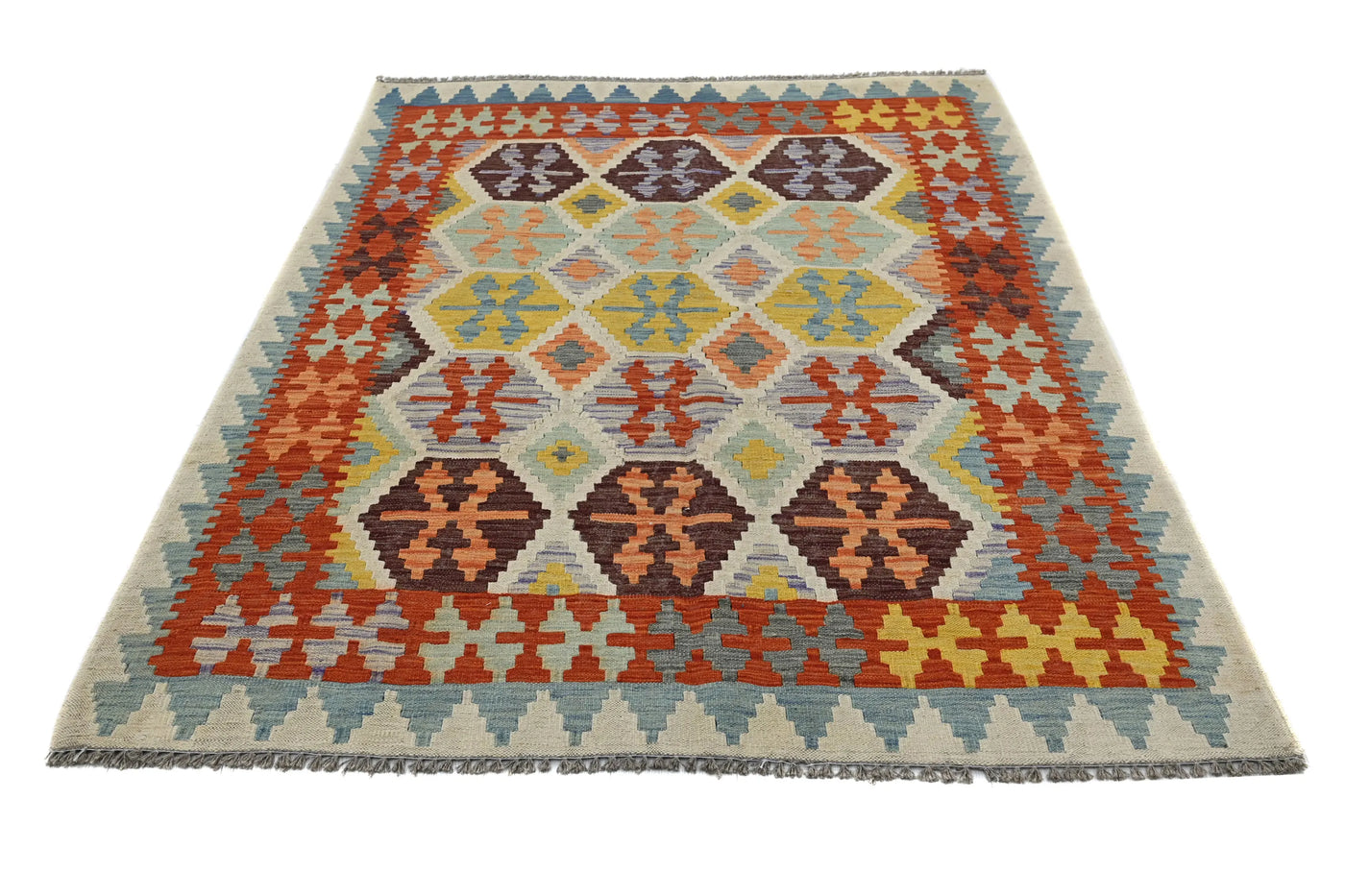 Kilim Afghan Rug – Cobalt Emblem
