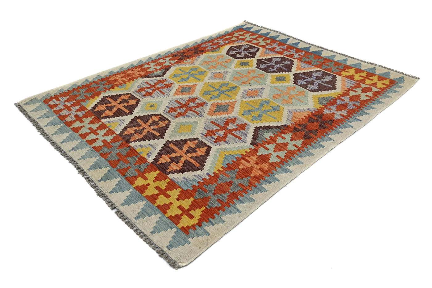 Kilim Afghan Rug – Cobalt Emblem