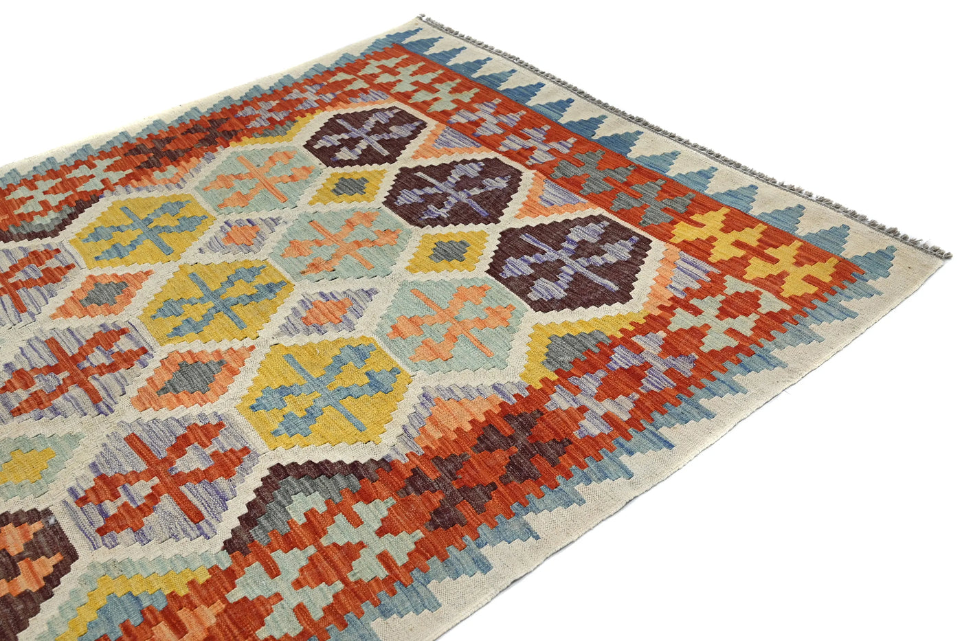 Kilim Afghan Rug – Cobalt Emblem