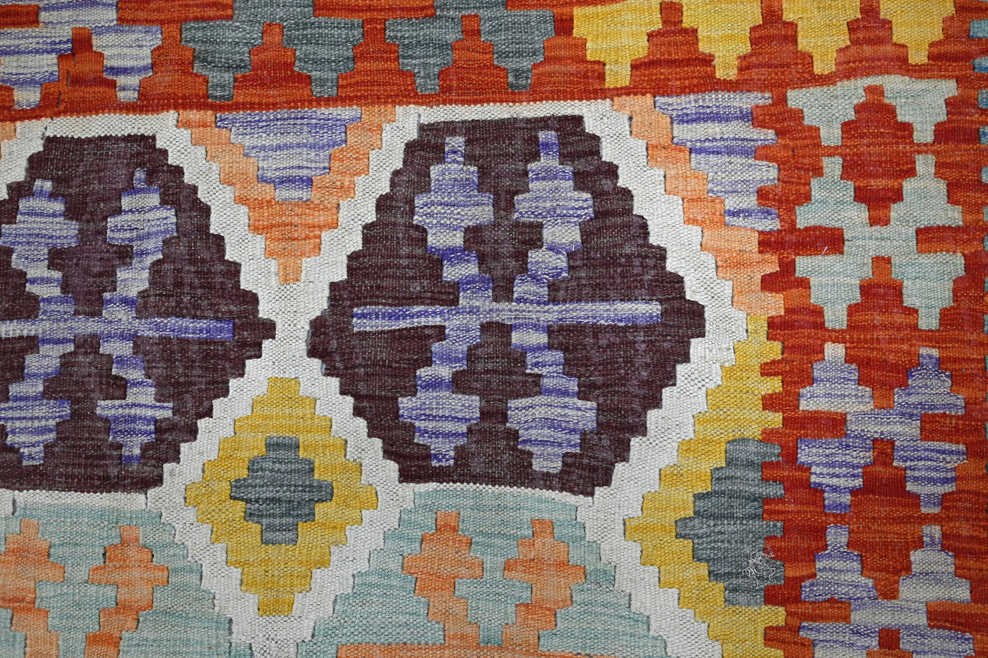 Kilim Afghan Rug – Cobalt Emblem