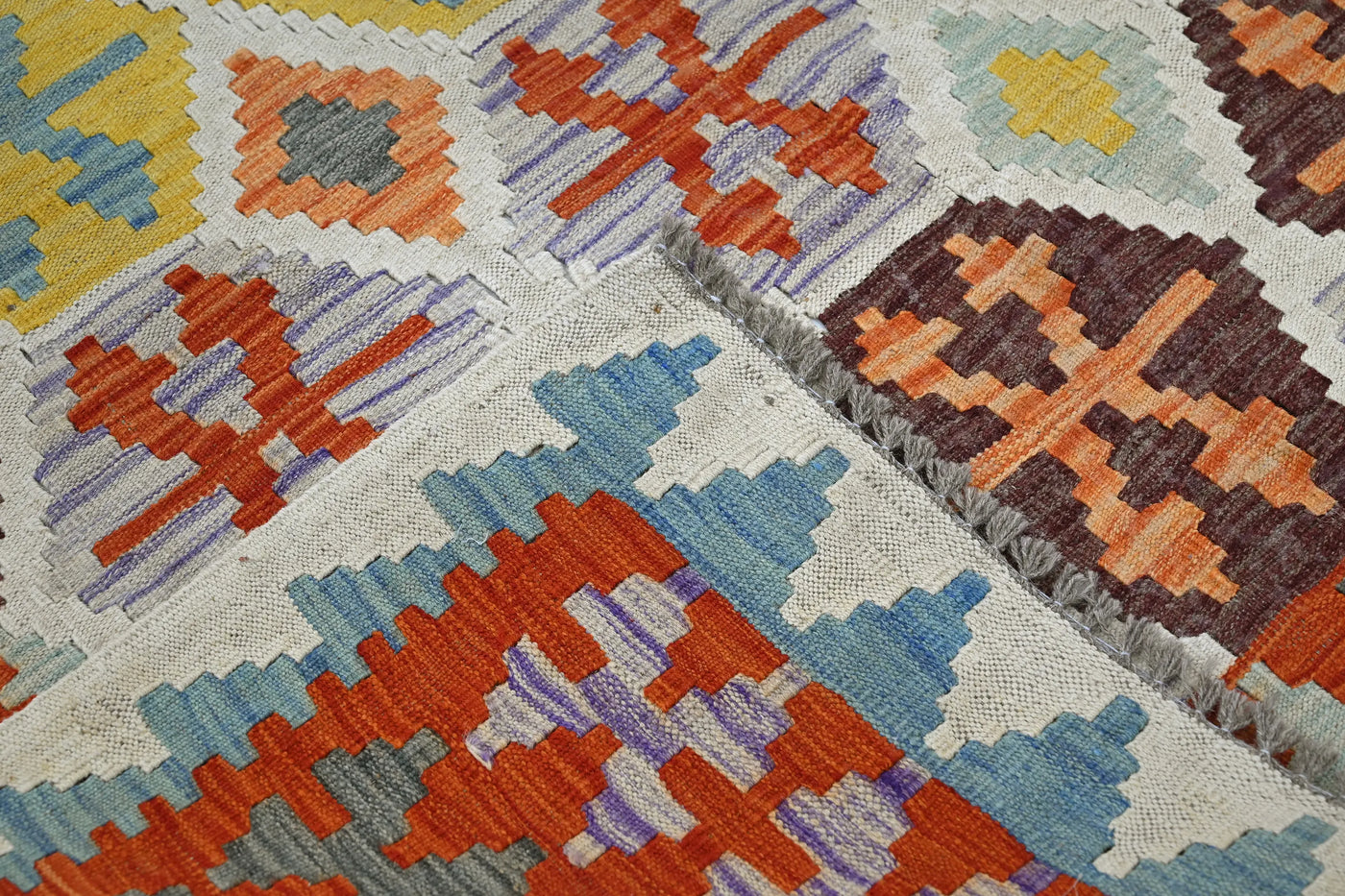 Kilim Afghan Rug – Cobalt Emblem