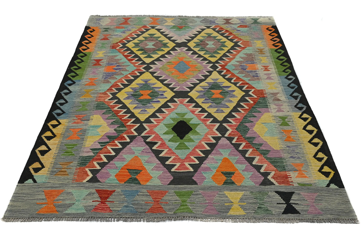 Kilim Afghan Rug – Graphite Lattice