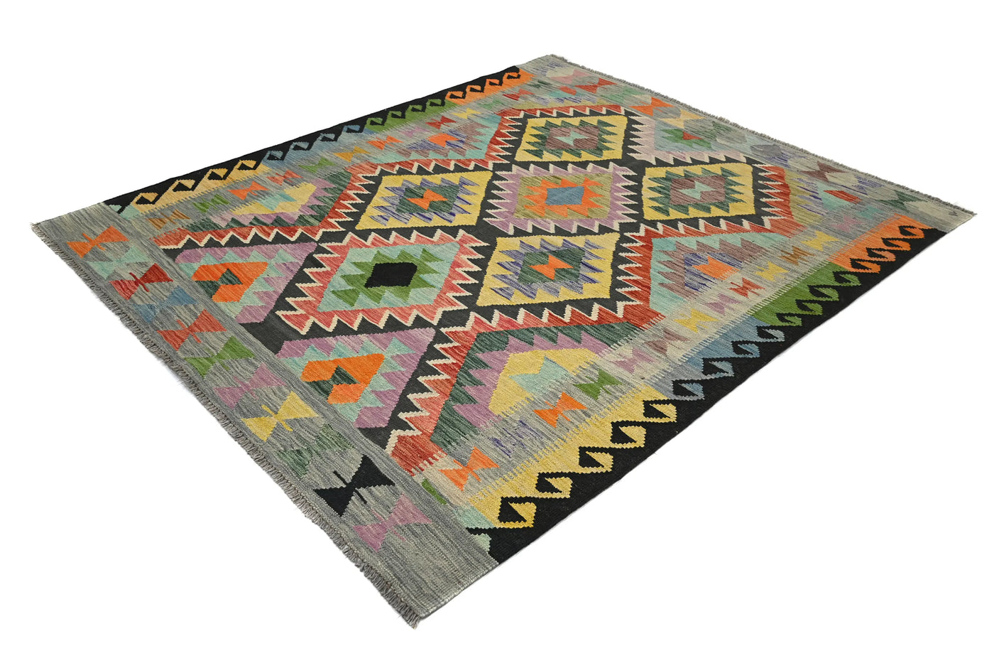 Kilim Afghan Rug – Graphite Lattice