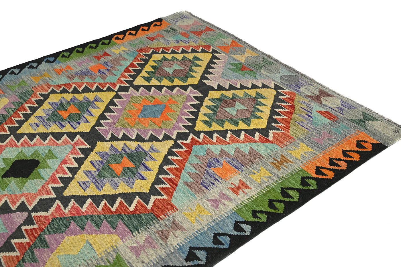 Kilim Afghan Rug – Graphite Lattice