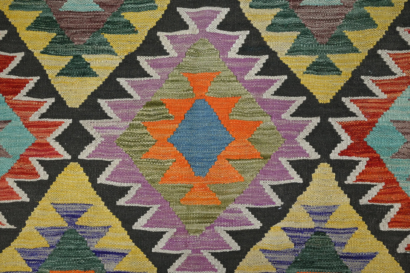 Kilim Afghan Rug – Graphite Lattice