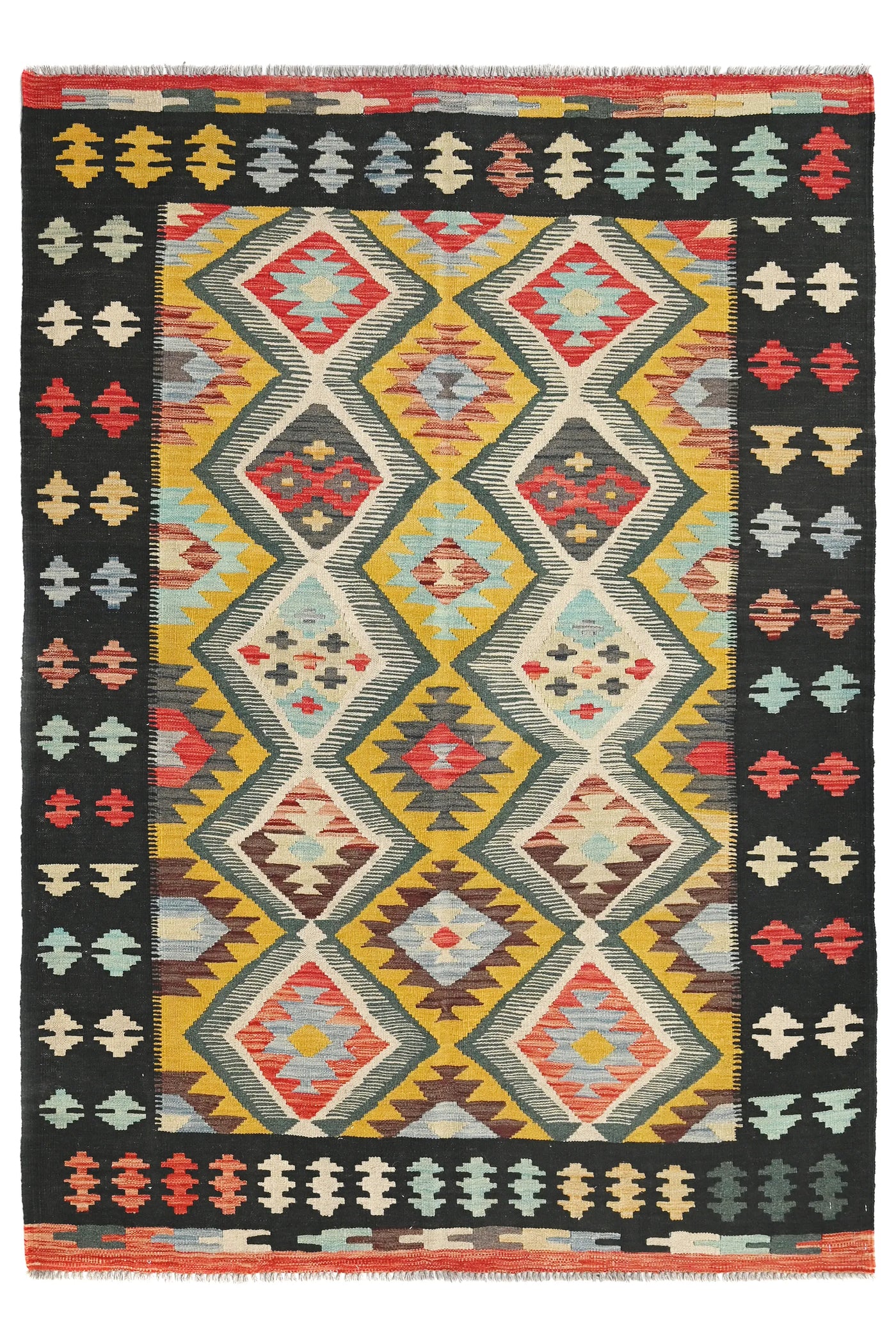 Kilim Afghan Rug – Navy Crest